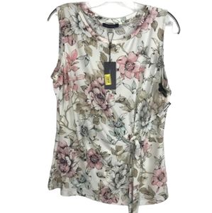 Tommy Hilfiger White Floral-Print Faux-Wrap Top NWT sz L